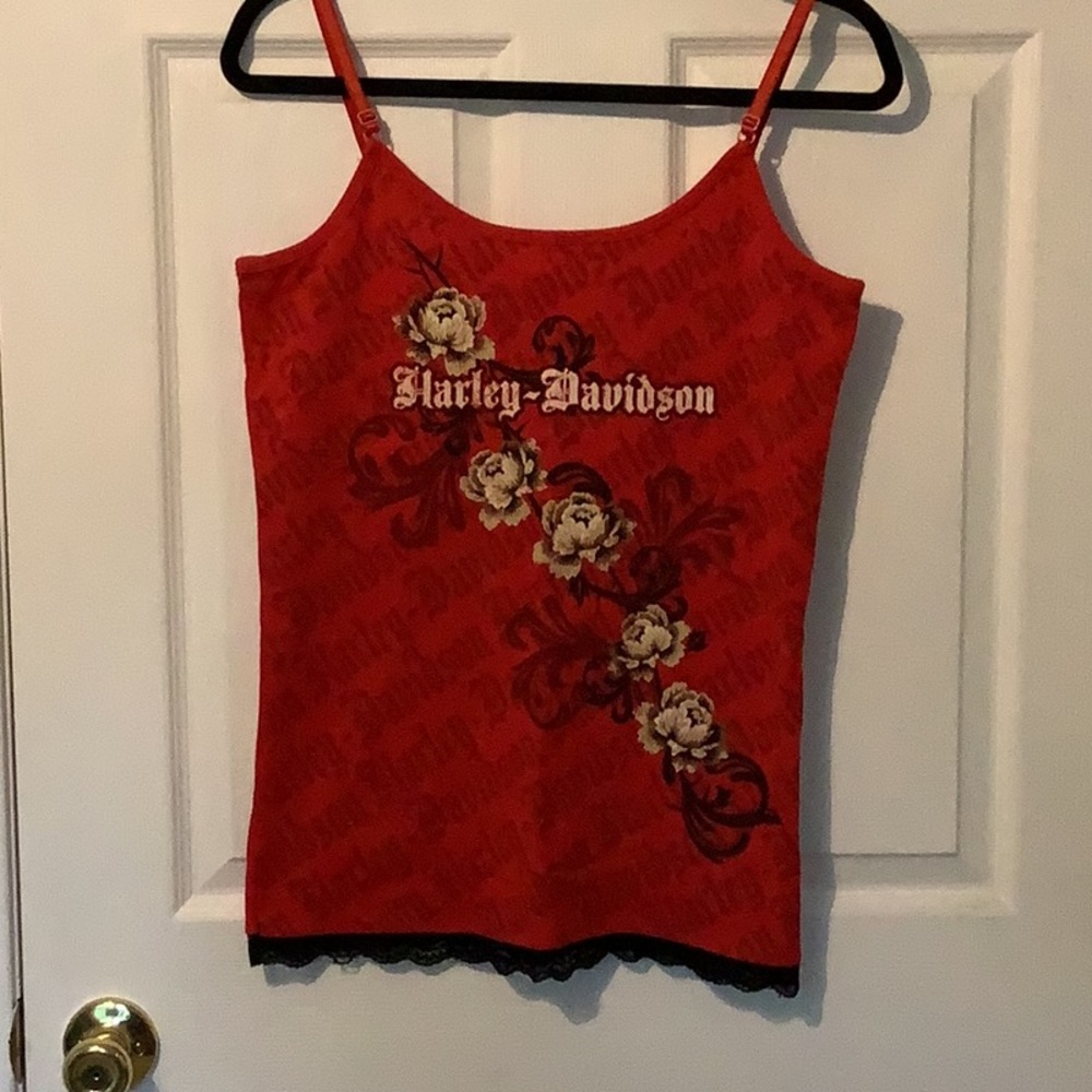 Harley Davidson spaghetti strap tank top with lace